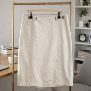 French Cuff Cotton Knee Length Skirt Size 14 Neutral Beige Classic